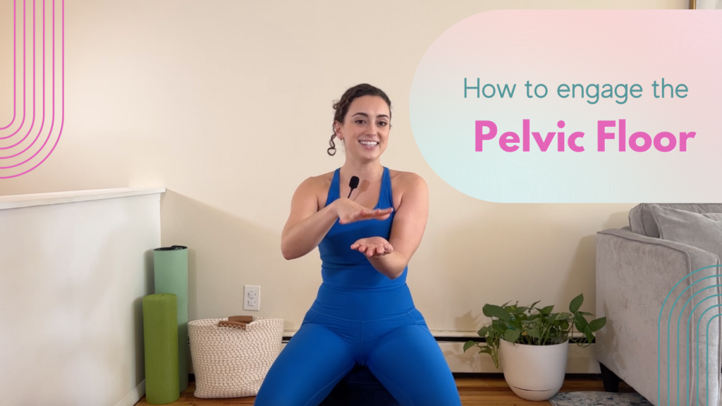 Prenatal personal trainer demonstrating how to engage the pelvic floor